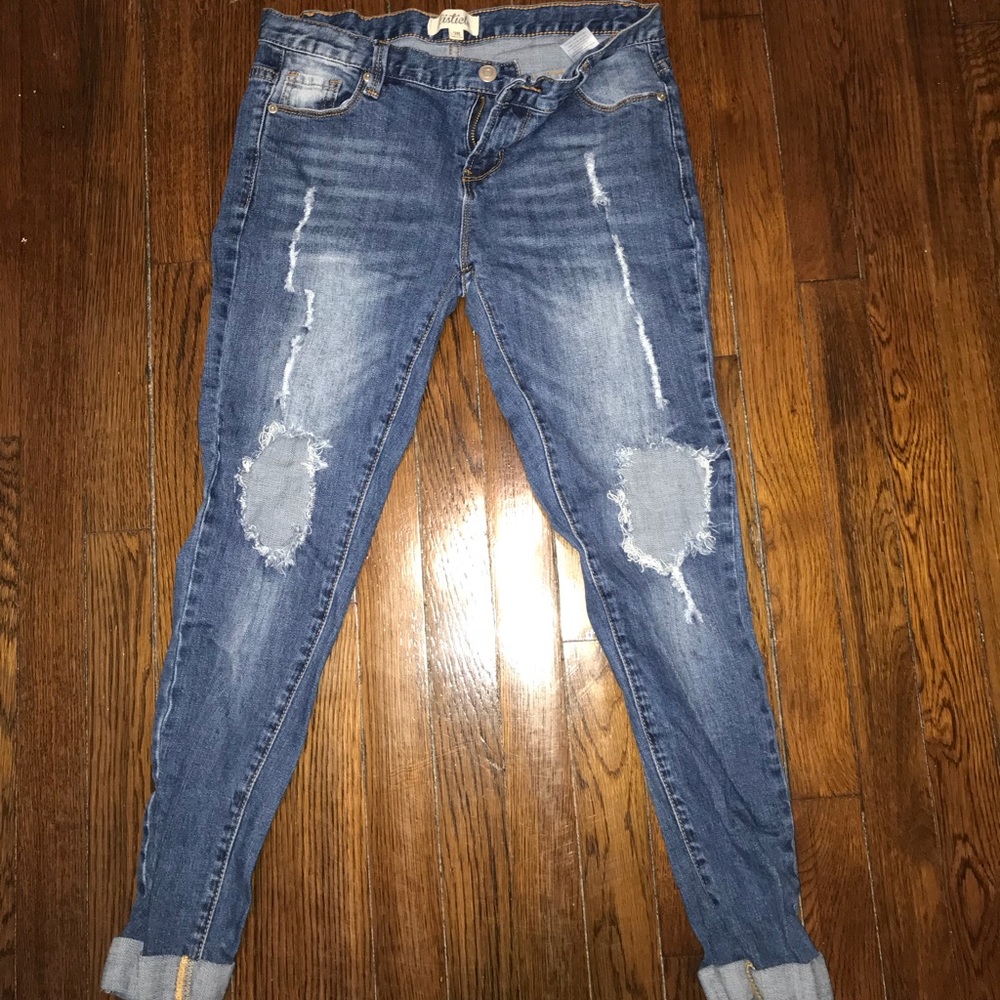 Ripped Ankle Roll Jeans!